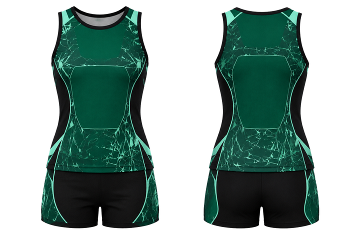 Front and back view of emerald fractured diamond field netball training set