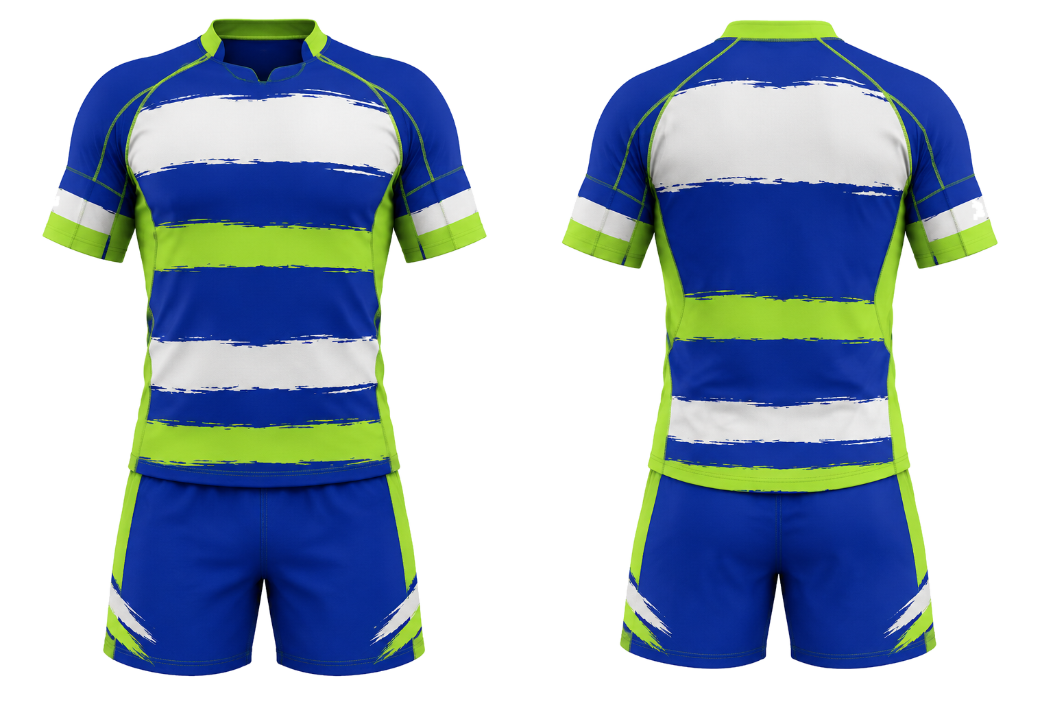 Royal Blue Broken Heritage Hoops Rugby Contact Training Kit combined front and back custom uniform design